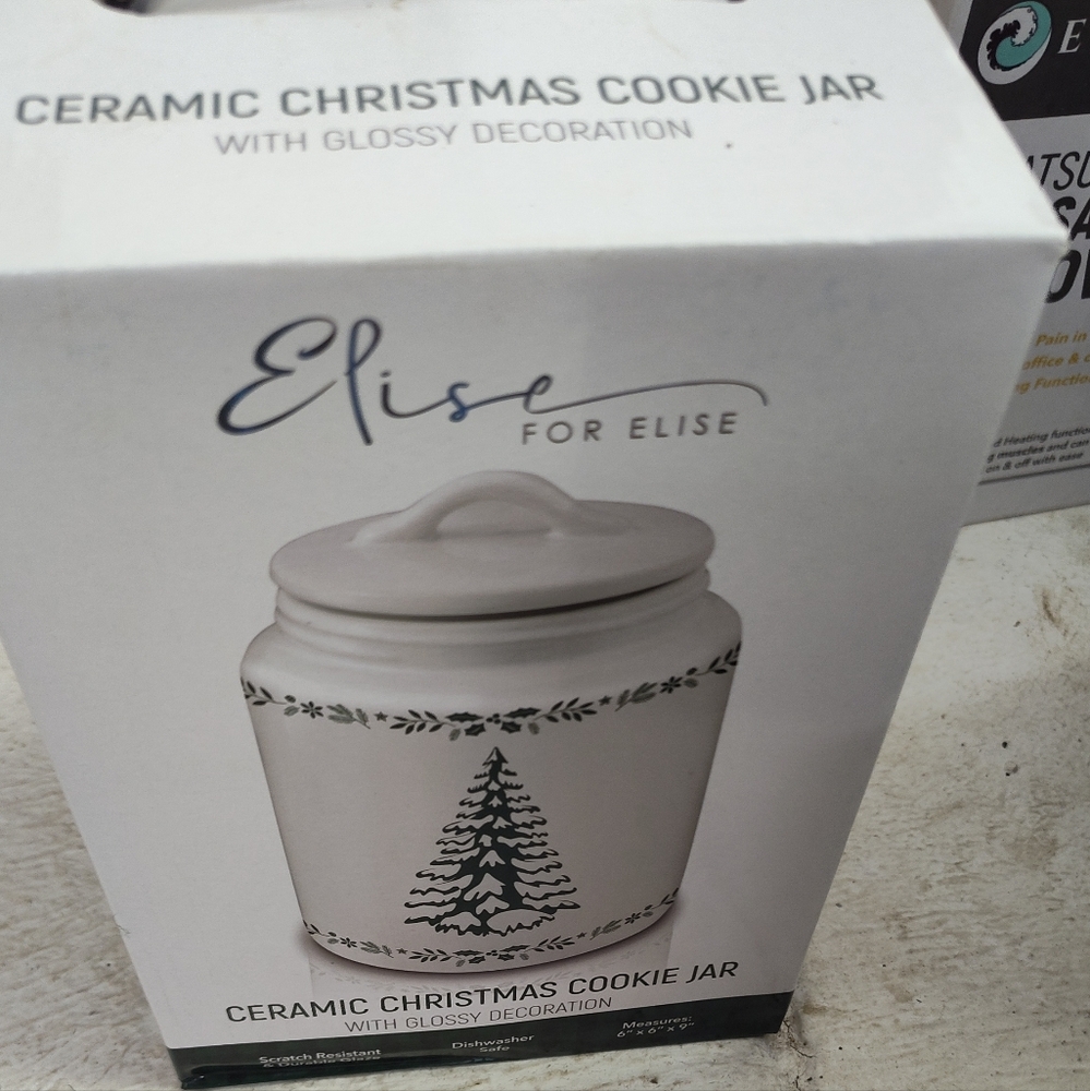 Ceramic Christmas Cookie Jar - White and Green